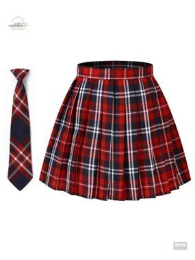 Plaid Pleated Mini Skirt High Waisted A-Line Skater Tennis Skirt